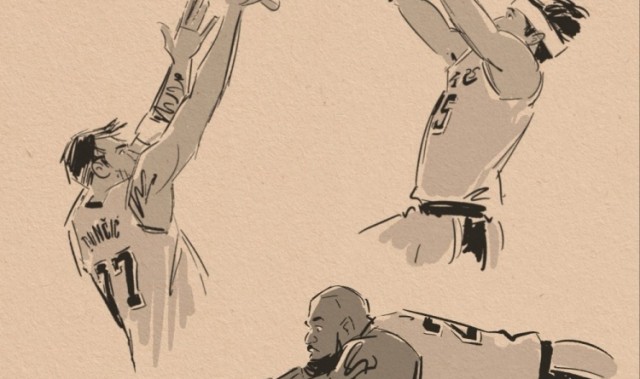 壁纸请收藏！美漫画家晒作品 老詹鱼跃&amp;小里1+2&amp;东契奇绝平全都有